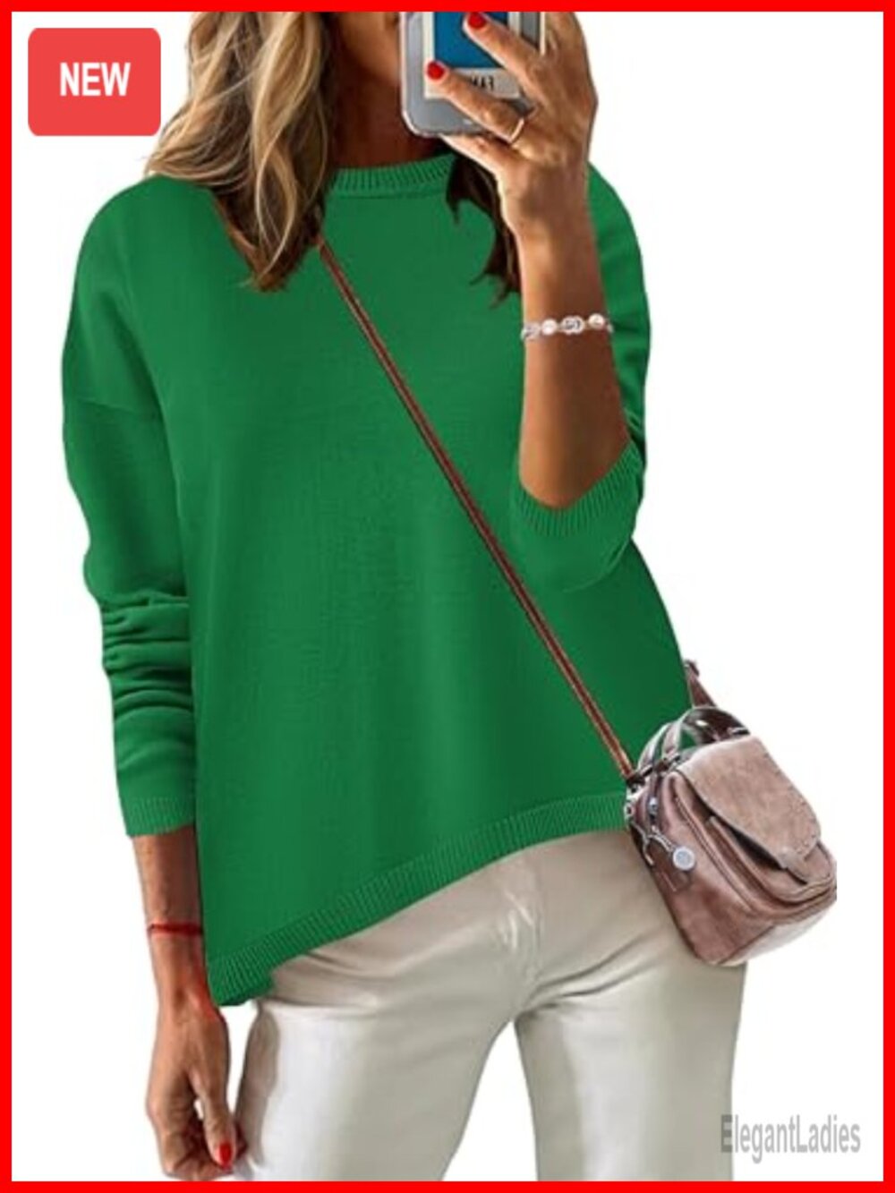 Women's Long Sleeve Crewneck Knit Pullover Sweater Loose Fit Casual Fall Top